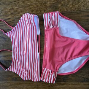 Two Piece Pink White Stripe Bikini Tank Top Size Small